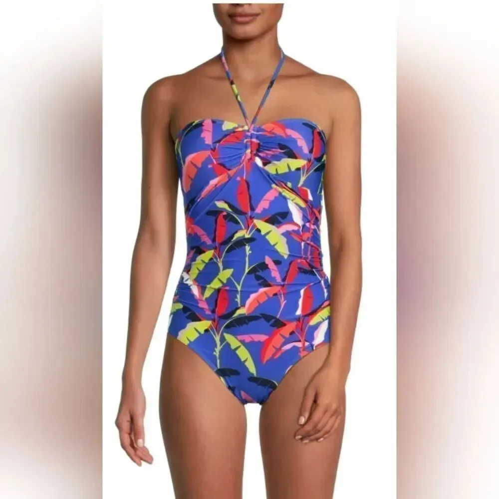 TOMMY HILFIGER Tree Print Halterneck One Piece Swimsuit NWOT size 4